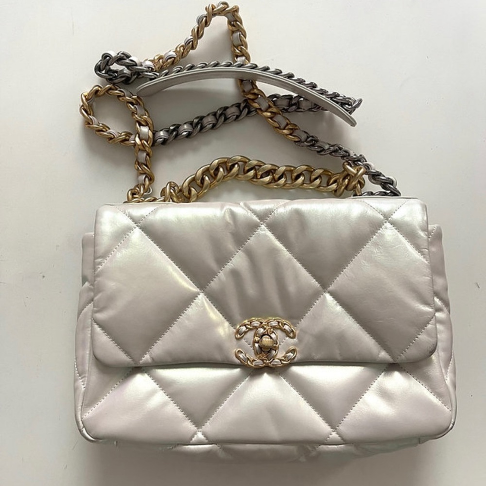 Authentic Chanel Iridescent Calfskin Quilted 19 Bag Large